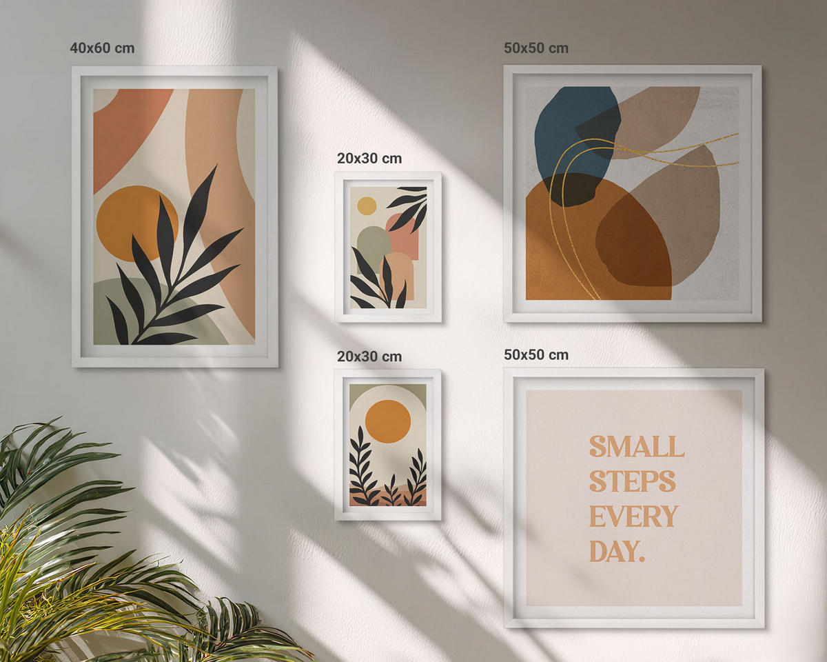 WANDBILDER 5er-Set - 50x50 cm & 20x30 cm & 40x60 cm Weißer Rahmen - Moderne Pflanzenmotive - Weiß, Kunststoff (40/60cm) - ArtPrintCave