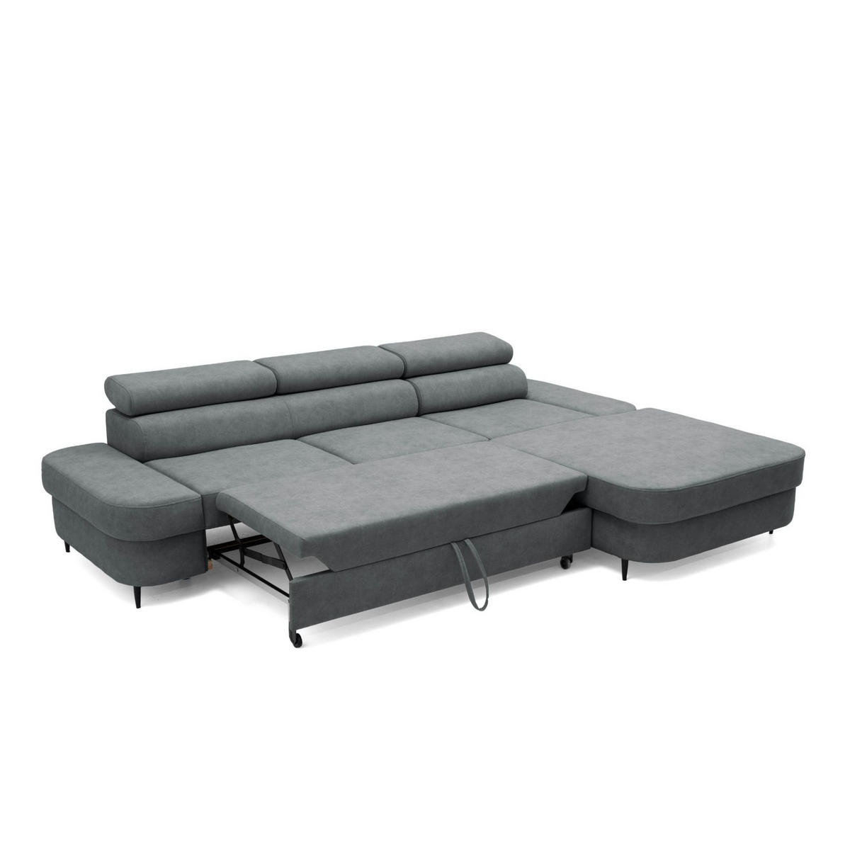 ECKSOFA JAZZ L Rechts mit Schlaffunktion 127x216 Velours Grau - Schwarz/Grau, Holz/Textil (237/285cm) - Muffo