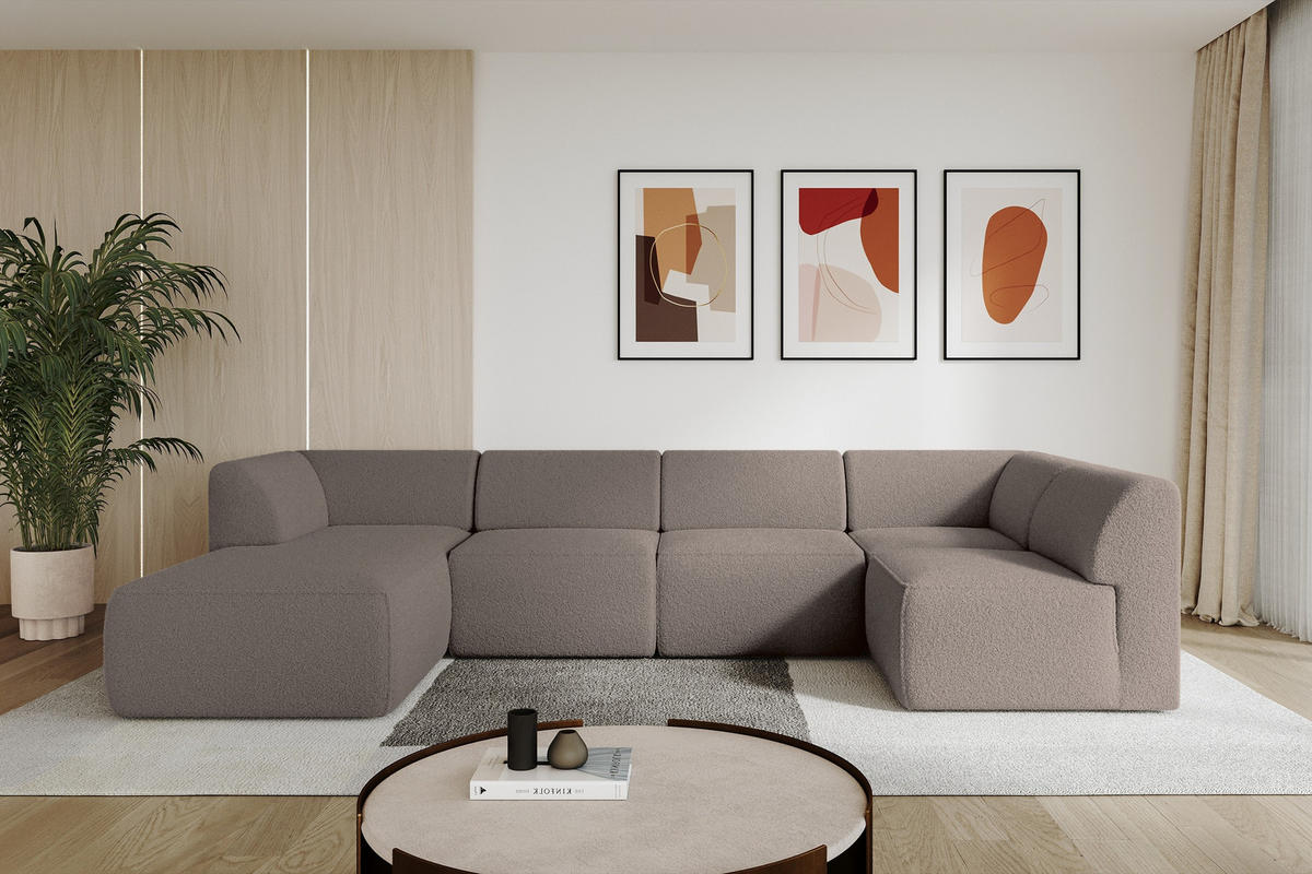 WOHNLANDSCHAFT Ottomane Links MOVA 345x180x78 Braun Bouclé - Schwarz/Braun, Holzwerkstoff/Kunststoff (180/78/345cm) - ALTDECOR