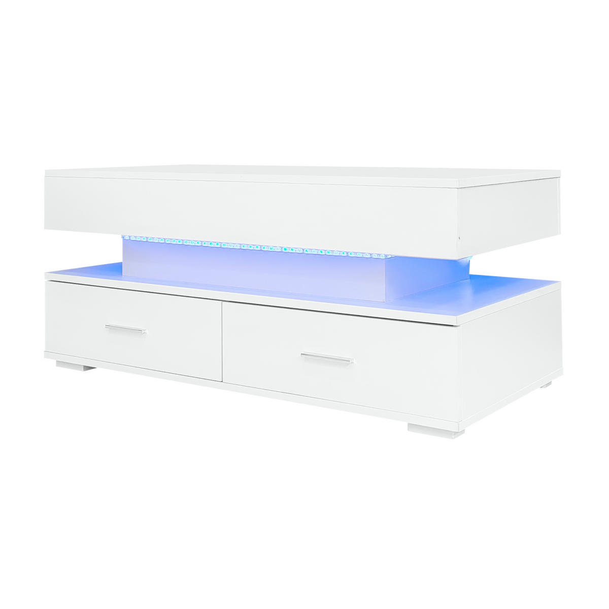 COUCHTISCH Weiß 100/50/44 cm mit Hebefunktion und LED-Beleuchtung - Weiß, Holzwerkstoff (50/100/44cm) - PANGIVO