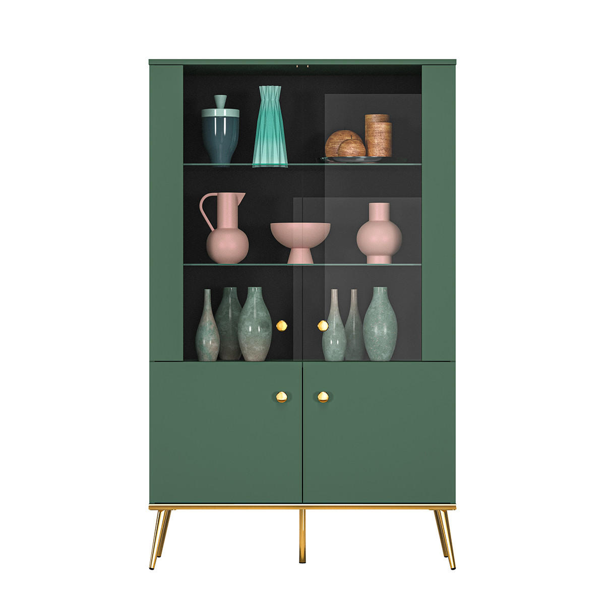 VITRÍNA Thalia Zelená - zelená barva, kompozitní dřevo (92/152/40cm) - Petits-meubles