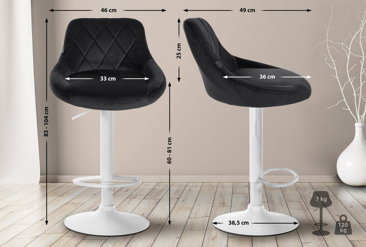 BARHOCKER Stoff schwarz - Schwarz/Weiß, Textil/Metall (46/83/49cm) - CLP