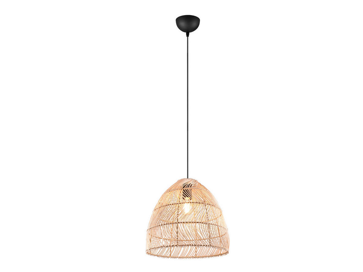 HÄNGELEUCHTE Korbgeflecht aus Rattan, Ø35cm - Schwarz/Naturfarben, Naturmaterialien/Metall (35/35/150cm) - meineWunschleuchte