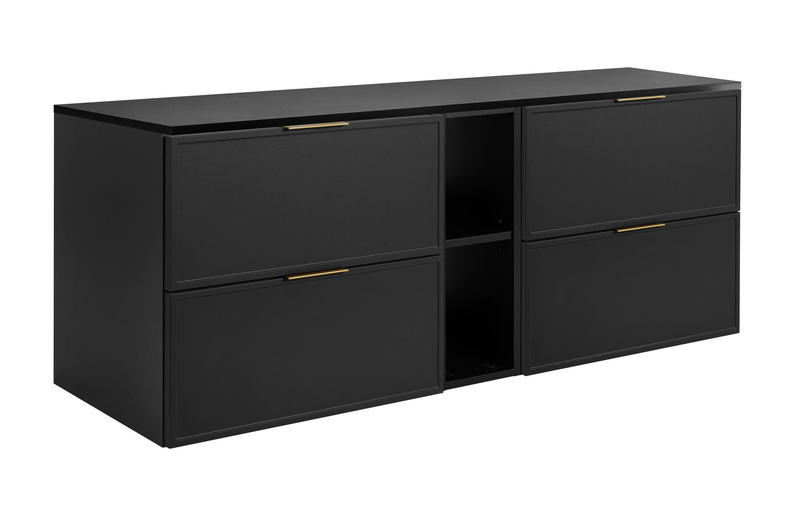 BADEZIMMERSCHRANK, Dunkelgrau, Goldene Griffe, 140 ( 2 x 60 + 20) x 46 x 57 cm - Goldfarben/Grau, Holzwerkstoff/Kunststoff (140/57/46cm) - 3XE LIVING