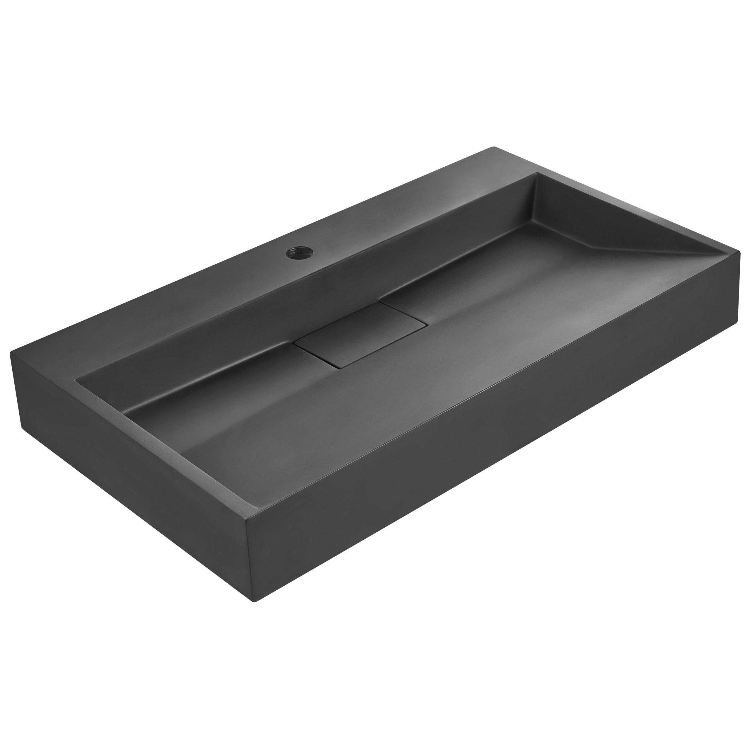 HÄNGEWASCHBECKEN Schwarz 80/46 cm Mineralguss Quenko - Schwarz, Naturmaterialien (80/12/46cm) - Beliani