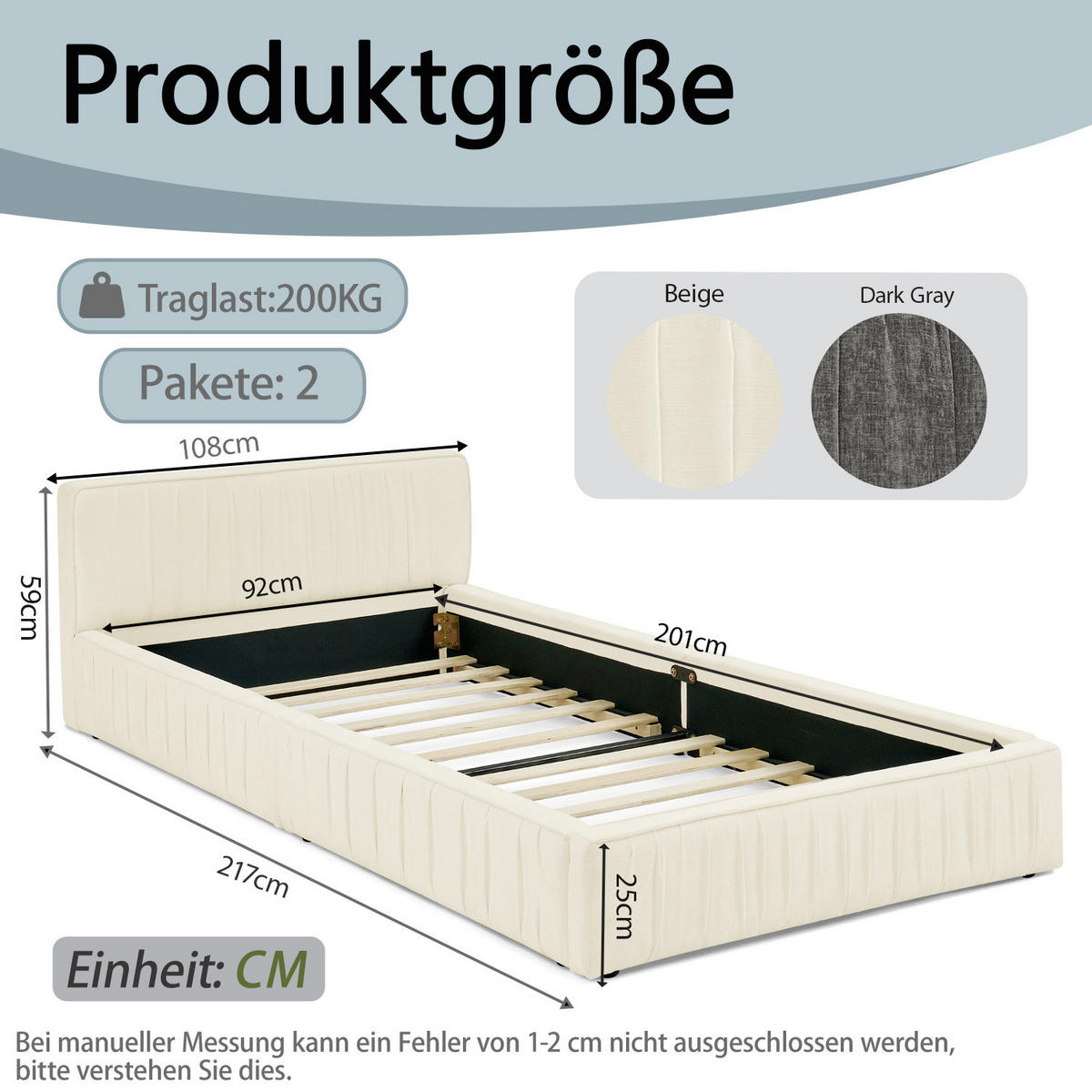 EINZELBETT 90x200 cm Chenille Holzrahmen beige - Beige, Kunststoff (90/200cm) - LEBENLANG