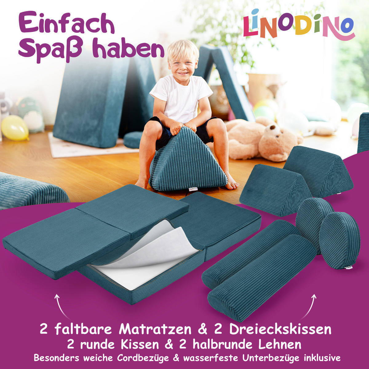 SPIELSOFA Kinder Fantasiewelt 8tlg - Dunkelgrün, Textil (150/55/66cm) - Linodino