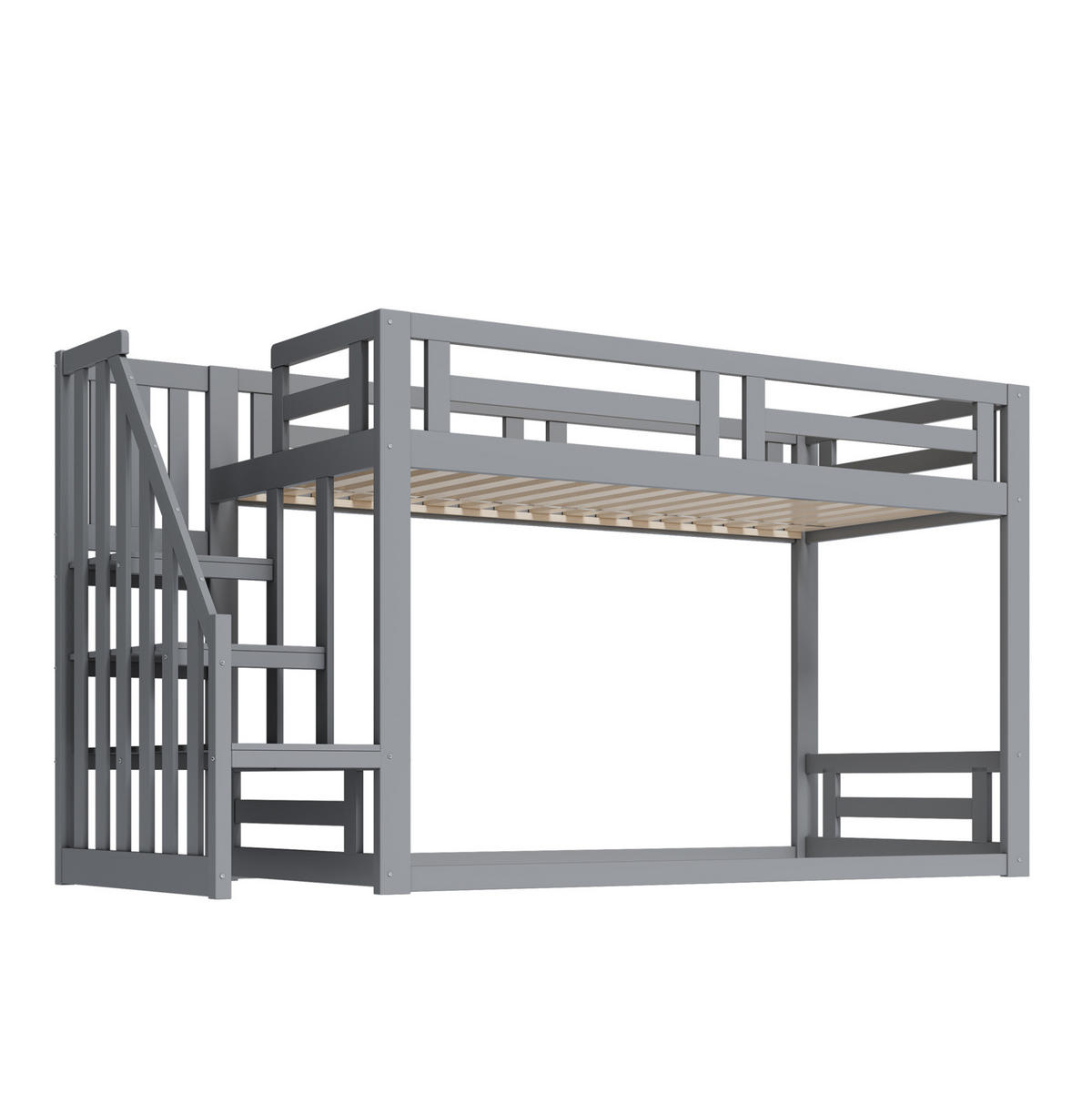 HOCHBETT aus Massivholz 90x200 cm in Grau mit Sicherheitsleiter & Stauraum - Grau, Holz (90/200cm) - Modfu