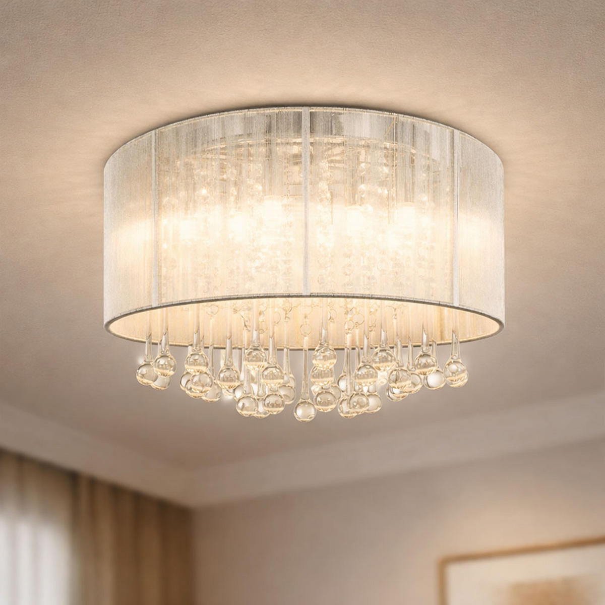 LED DECKENLEUCHTE Sierra Silber Kristalle klar - Silberfarben, Glas (40/40/29cm) - Globo Lighting