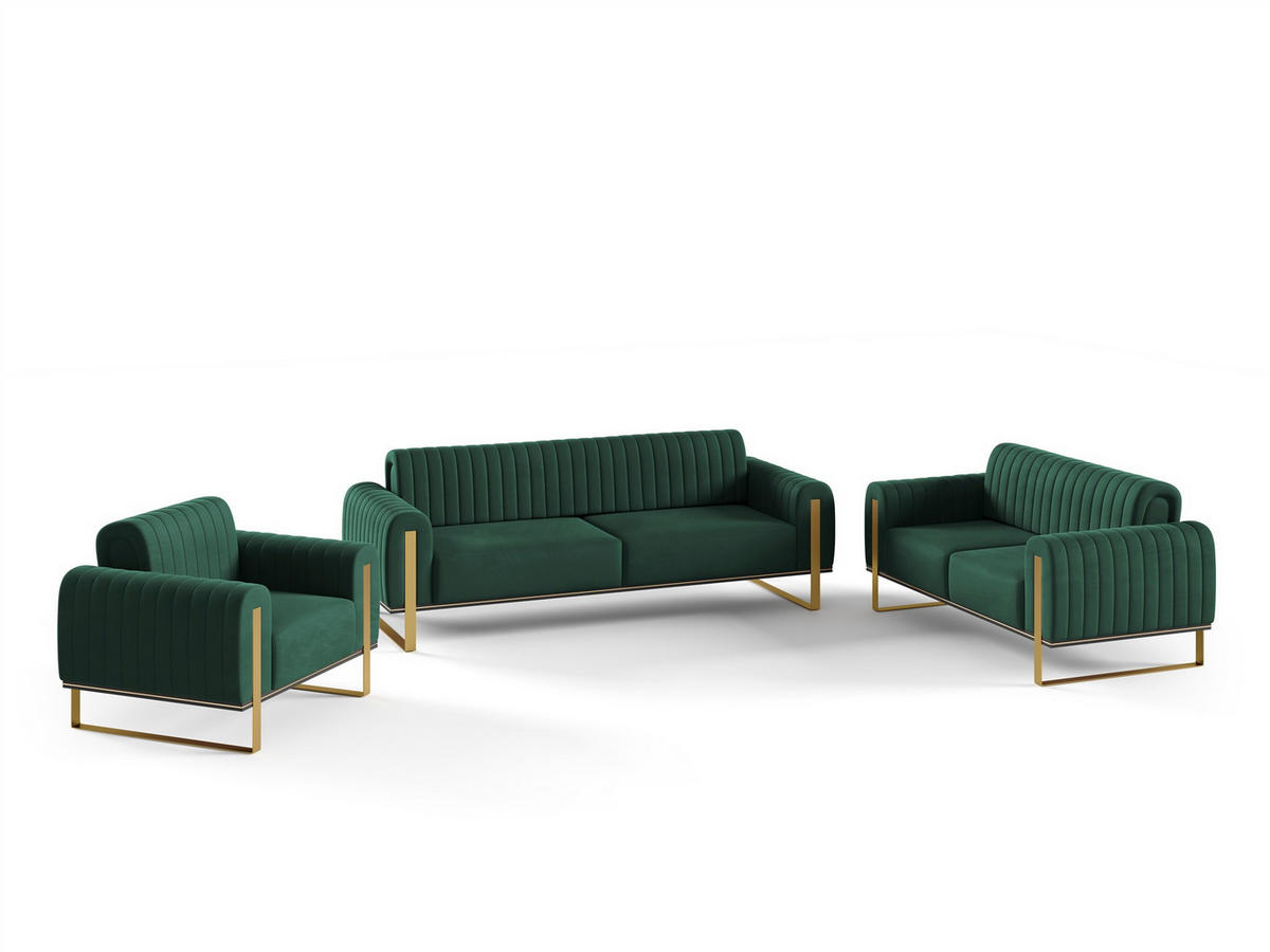 SOFASET Valerie 3-2-1 - Grün, Holzwerkstoff/Textil (228/79/90cm) - Fun Möbel