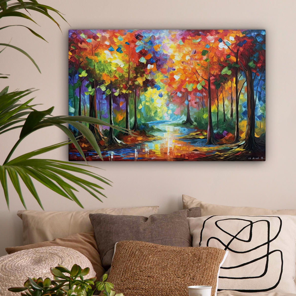 LEINWANDBILD Landschaft - Wald - Farben - Natur Gemälde 60x40 cm - Multicolor, Textil (60/40cm) - MuchoWow