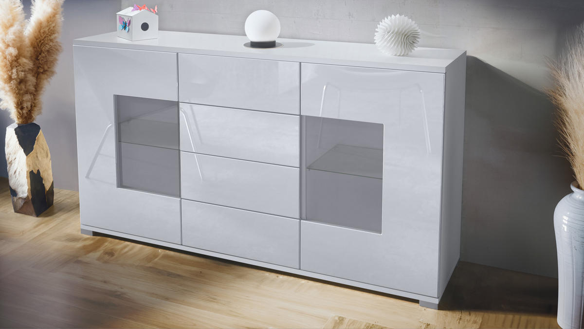 SIDEBOARD Grömitz Weiß Hochglanz - Weiß Hochglanz, Holzwerkstoff (138.5/75.5/35cm) - Vladon