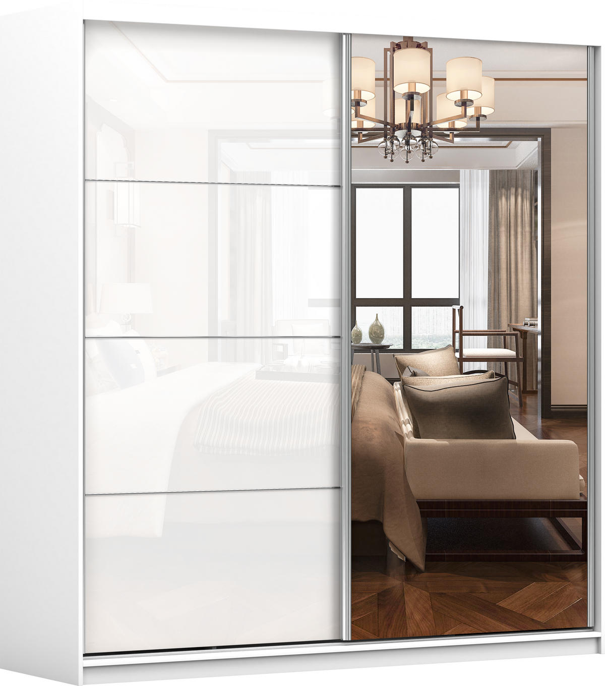 SCHWEBETÜRENSCHRANK 203/218/61cm 2-türig Pola 35 Weiß,Weiß Semigloss - Alufarben/Weiß, Glas/Holzwerkstoff (203/218/61cm) - imoebel24