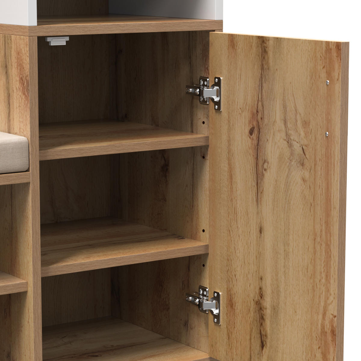 SCHUHSCHRANK aus MDF & Spanplatte 105x40x190,5cm in Weiß & Holz mit Spiegel - Weiß, Holzwerkstoff (105/190.5/40cm) - Modfu