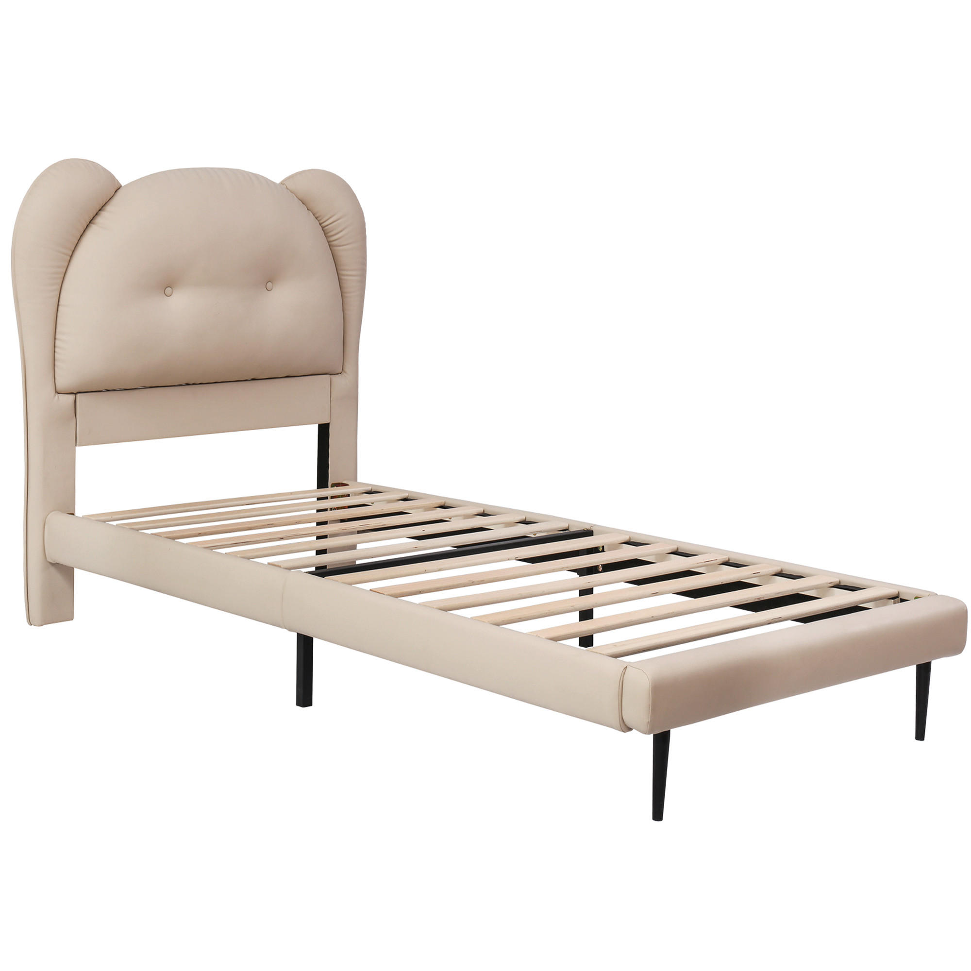 KINDERBETT 90/200 cm DE-02294, in Beige, mit tierförmigem Kopfteil - Beige, Holzwerkstoff (90/200cm) - ComfortXL