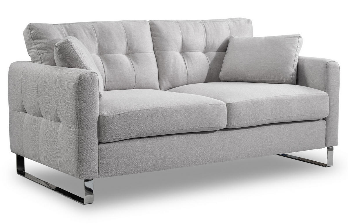 SOFA hellgrau Flachgewebe 2-Sitzer 175 cm, Couch mit Steppoptik - Chromfarben/Hellgrau, Holz/Textil (175/92/94cm) - Inn.Furn