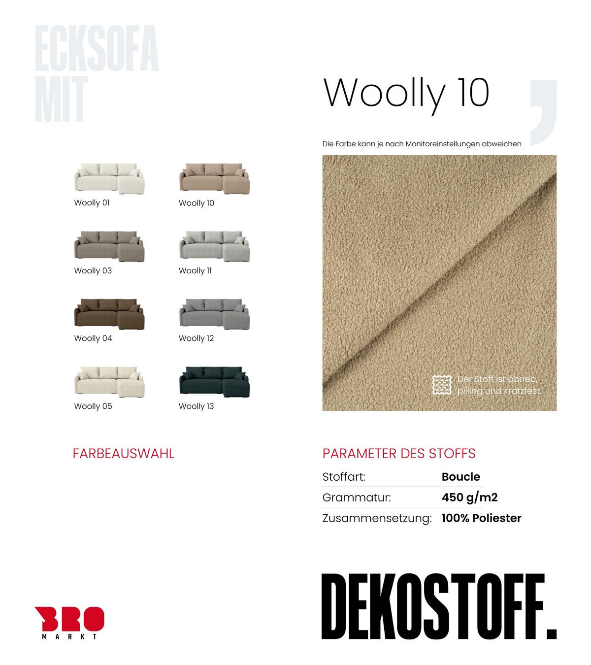 ECKSOFA Malen mit Schlaffunktion Beige Bouclé - Creme, Textil (215/141cm) - Bromarkt