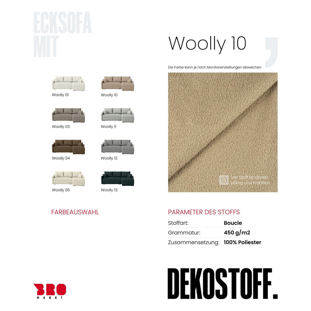 Thumbnail - Bromarkt Ecksofa, Beige, Textil, 3-Sitzer, Ottomane links, seitenverkehrt montierbar, L-Form,L-Form, 215x141 cm, Wohnzim...