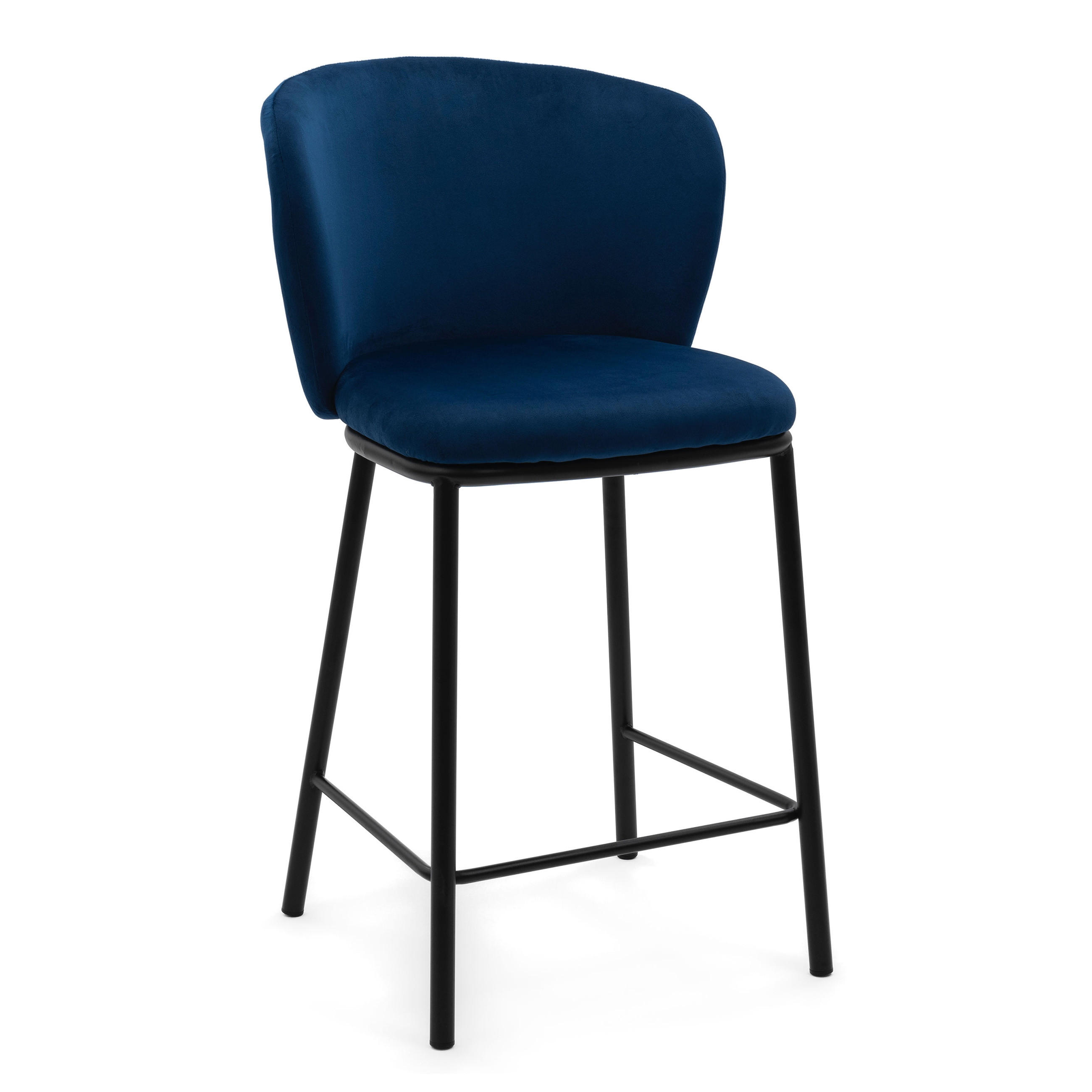 BARHOCKER BARI gepolsterter mit Steppung - dunkelblau - Samt Velour - Schwarz/Dunkelblau, Textil/Metall (55/94/57cm) - NEW HOME