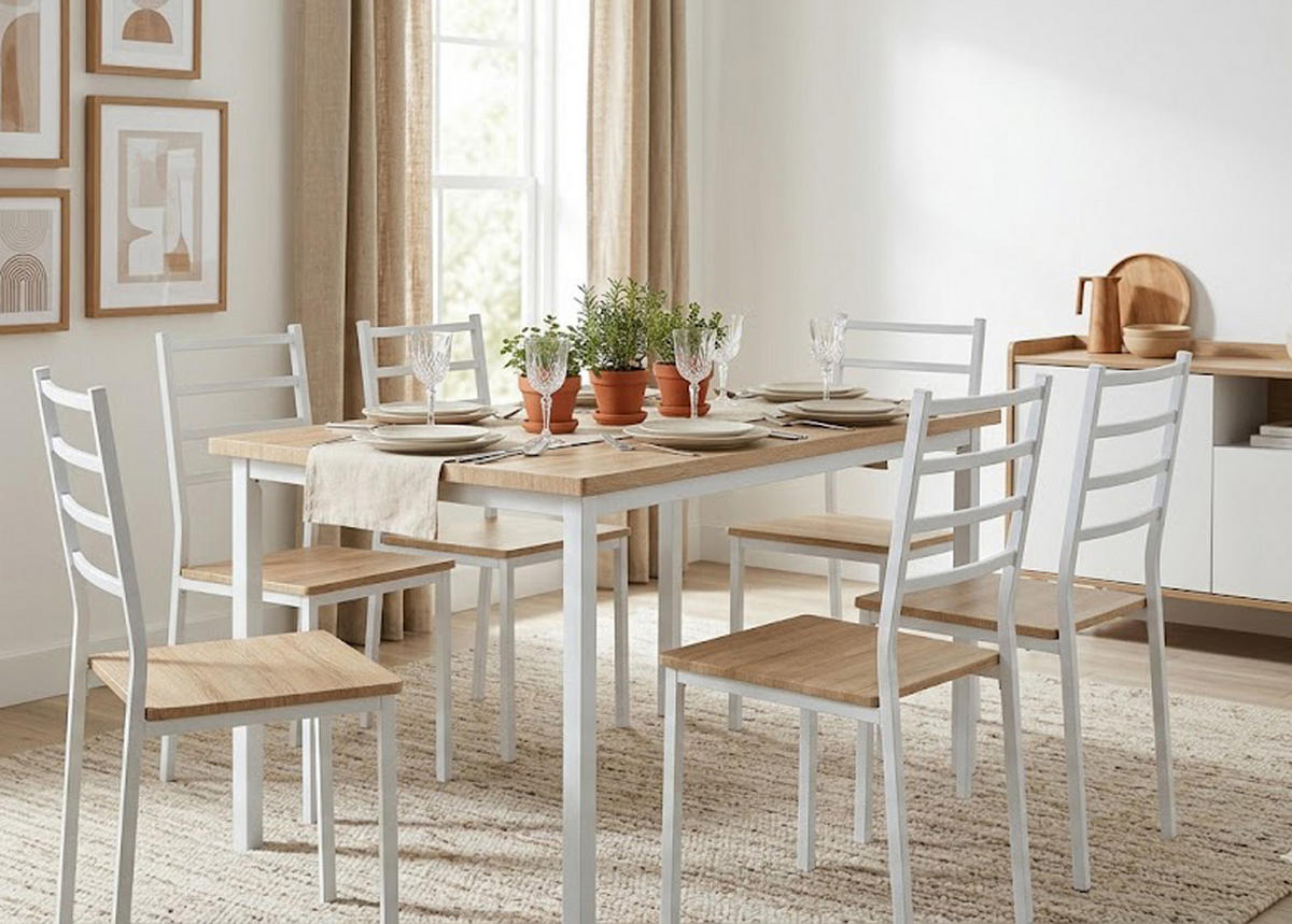 ESSGRUPPE Kölle 3-teilig, Gestell Weiss + Eichedekor, Tisch 80x60cm - Weiß, Holz - TPFGarden