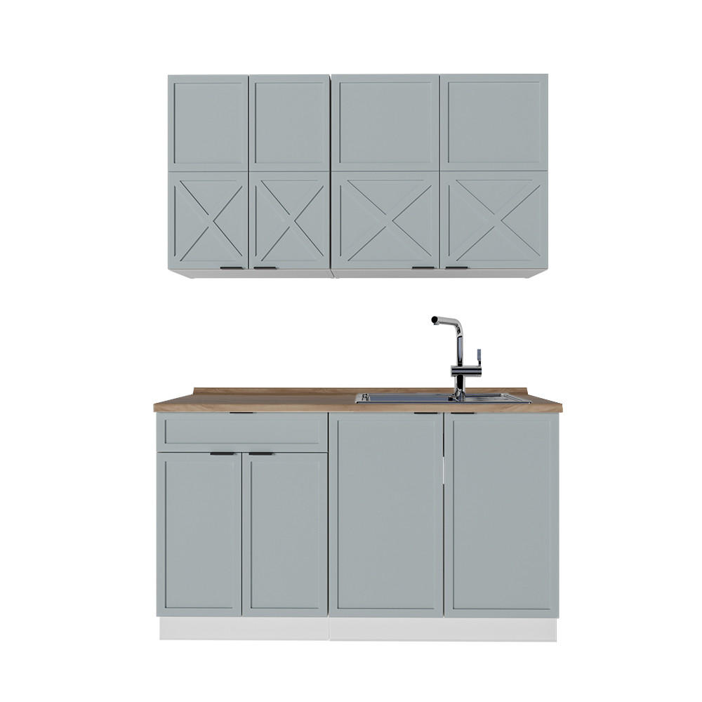 SINGLEKÜCHE Fame-Line Hellblau-grau/Weiß 140 cm, AP Eiche - Blaugrau/Weiß, Holzwerkstoff (140/81.6/60cm) - Vicco