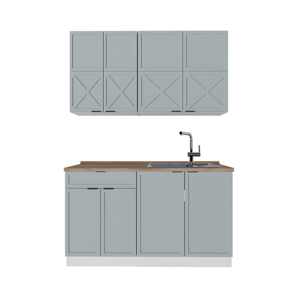 SINGLEKÜCHE Fame-Line Hellblau-grau/Weiß 140 cm, AP Eiche - Blaugrau/Weiß, Holzwerkstoff (140/81.6/60cm) - Vicco