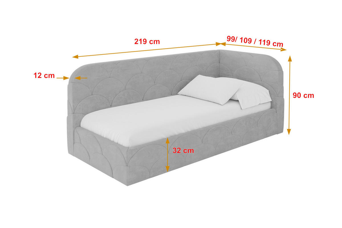 EINZELLBETT Jugendbett mit Bettkasten und Matratze H3/H4, Links - ELRY 90x200 Grau - Hellgrau, Holzwerkstoff/Textil (90/200cm) - ALTDECOR