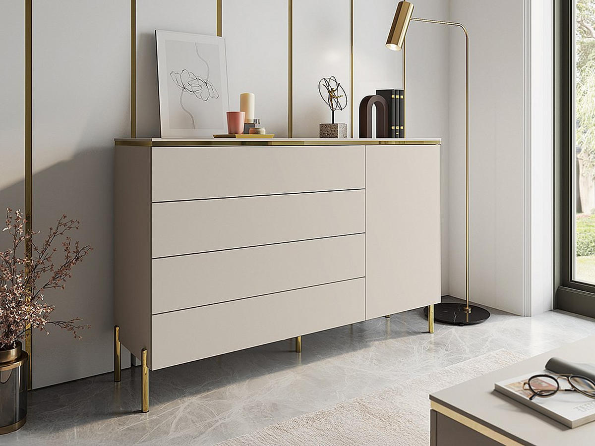 HOCHKOMMODE - 137.6cm x 39.6cm - Holzspan - beige - VUKIA - Beige/Goldfarben, Holz (137.6/91/39.6cm) - Vente-Unique