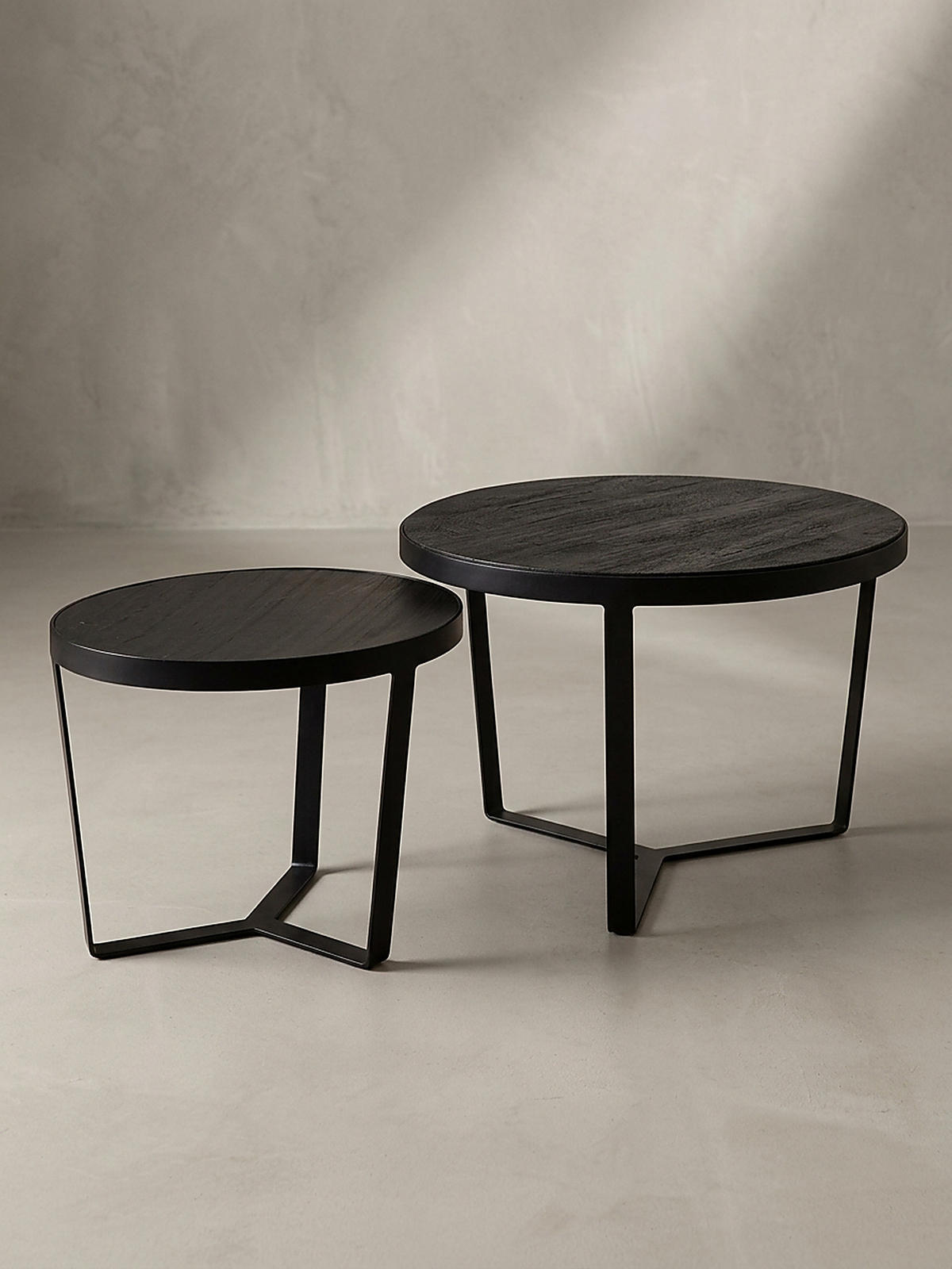 COUCHTISCH Set – 2-teilig Rund Akazie Massivholz Steinoptik Metall Schwarz Anthrazit - Schwarz, Holz/Metall (60/60/40cm) - KADIMA DESIGN