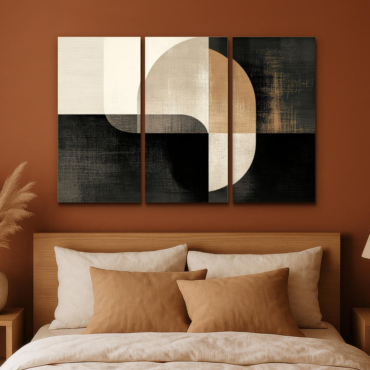 LEINWANDBILD 3er Set Formen - Abstrakt - Gold 150x100 cm - Schwarz, Textil (150/100cm) - MuchoWow