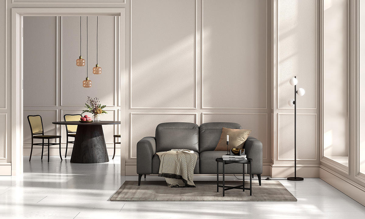 2-SITZER SOFA - Schwarz/Grau, Leder/Metall (170/73/107cm) - home24