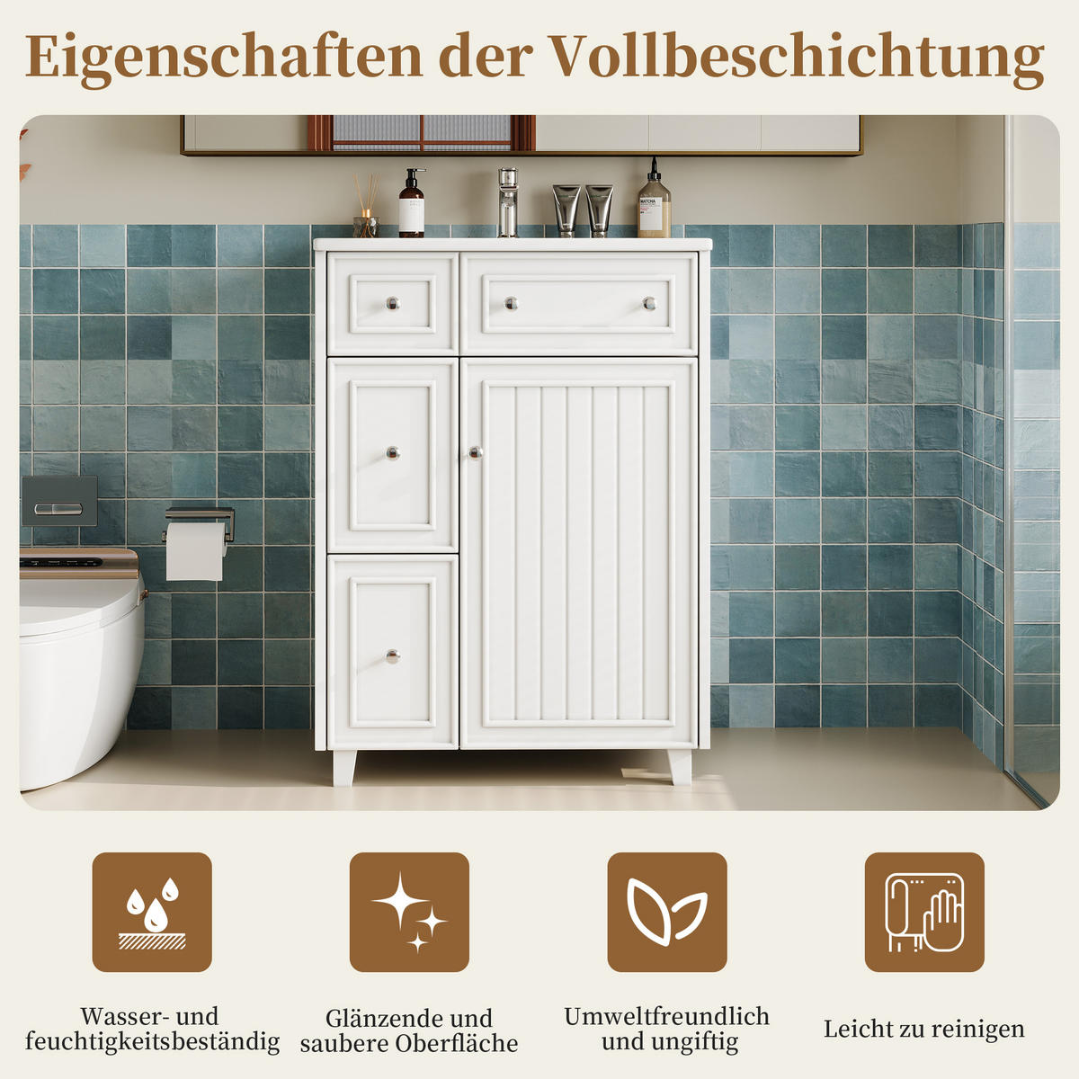 WASCHTISCHKOMBI 61/47/87 cm Weiß mit 3 Schubladen, ohne Wasserhahn - Weiß, Holz/Holzwerkstoff (47/87/61cm) - Oxeza