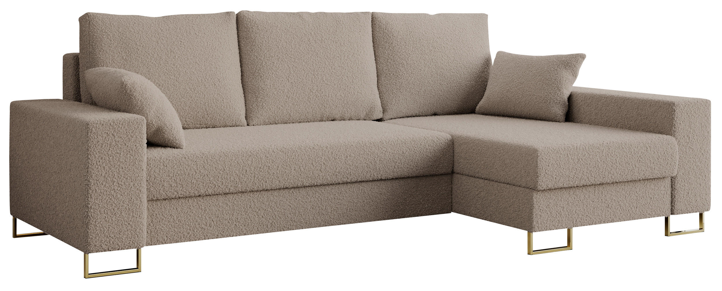 ECKSOFA Dorian Boucle Hellbraun - Hellbraun/Goldfarben, Textil/Metall (242/138cm) - MKS