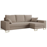 ECKSOFA Dorian Boucle Hellbraun - Hellbraun/Goldfarben, Textil/Metall (242/138cm) - MKS