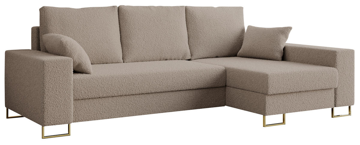 ECKSOFA Dorian Boucle Hellbraun - Hellbraun/Goldfarben, Textil/Metall (242/138cm) - MKS