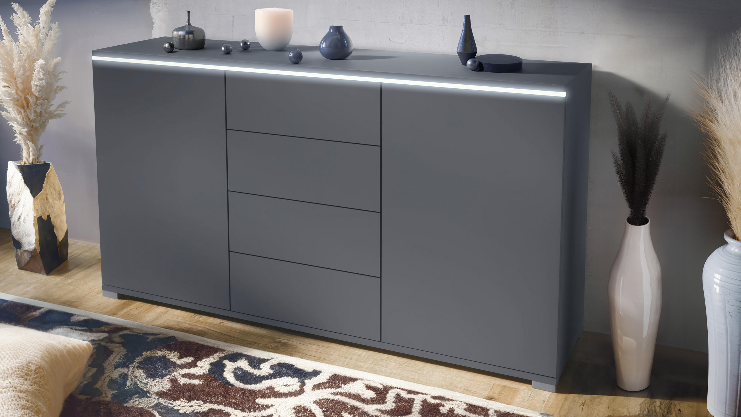 SIDEBOARD Faro Anthrazit matt - Anthrazit, Holzwerkstoff (138.5/75.5/35cm) - Vladon