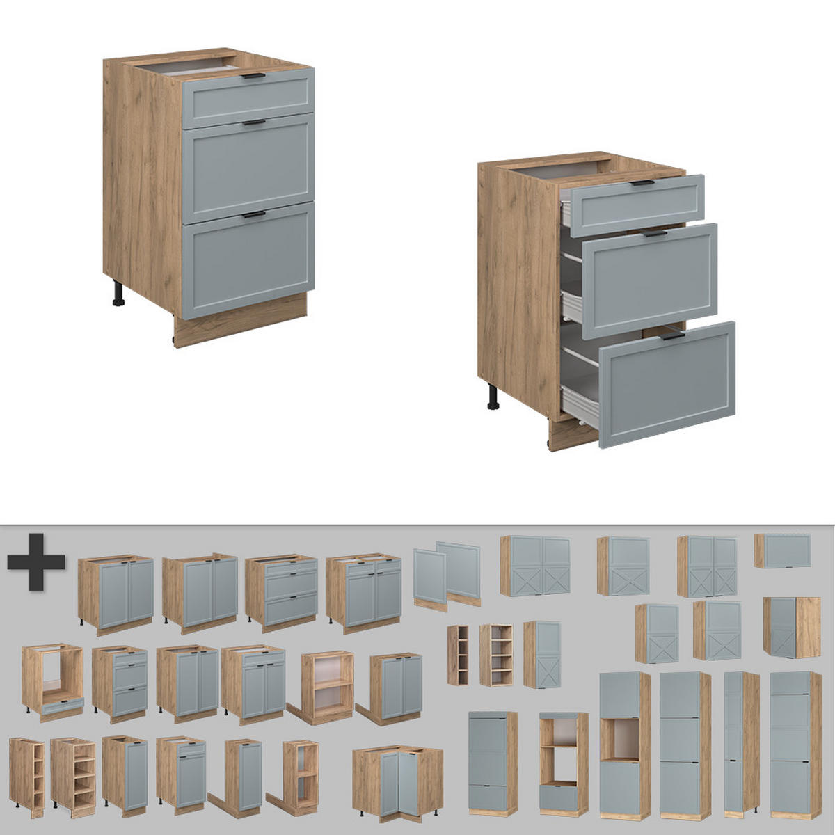 KÜCHENUNTERSCHRANK Fame-Line Hellblau-grau 50 cm, AP Anthrazit - Eiche Wotan/Blaugrau, Holzwerkstoff (50/82/60cm) - Vicco