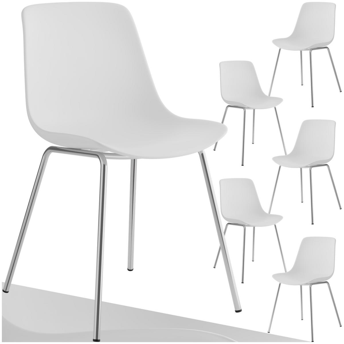 KUNSTSTOFFSTUHL 6er Set Mave 46 x 55 x 80 5 cm weiß/chrom - Weiß, Textil (46/80.5/55cm) - tectake