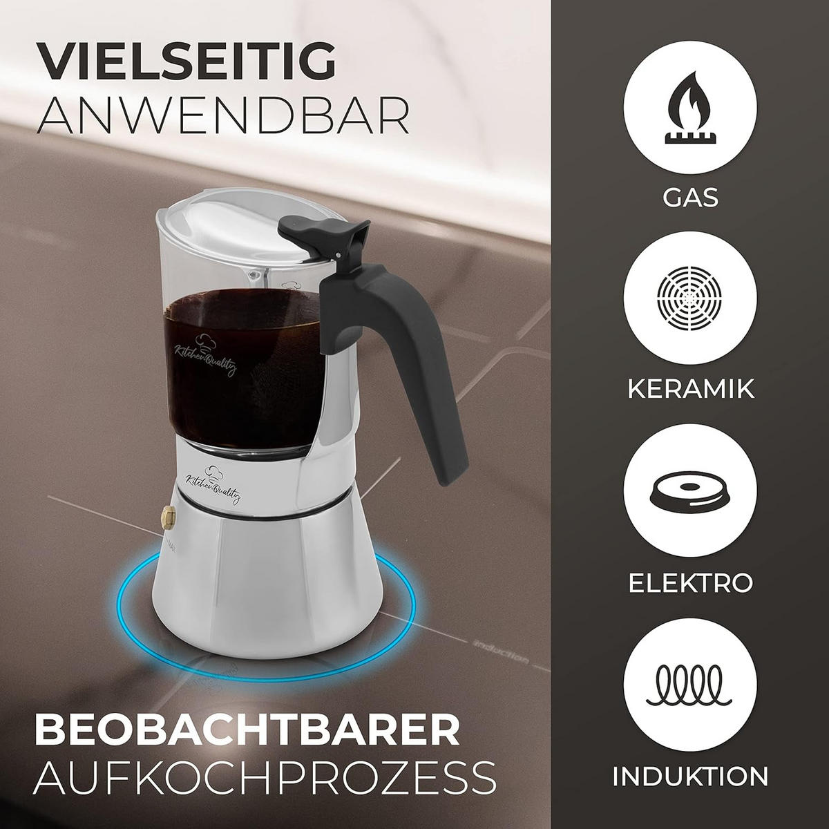 GLAS-ESPRESSOKOCHER - Weiß, Glas/Metall (10/17/10cm) - KitchenQuality