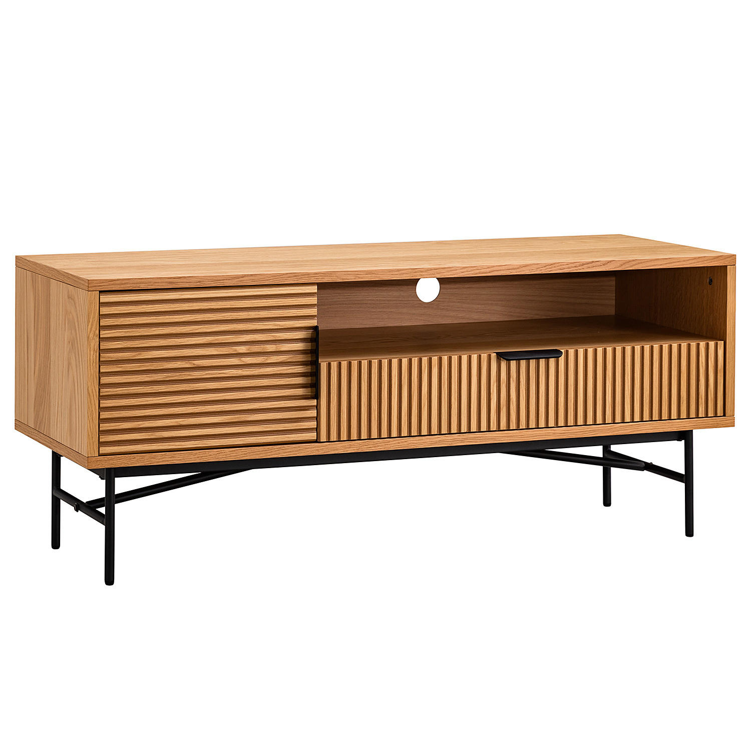 TV-LOWBOARD KNIVS - 120 CM - Eichefarben/Schwarz, Holzwerkstoff (120/50/40cm) - home24