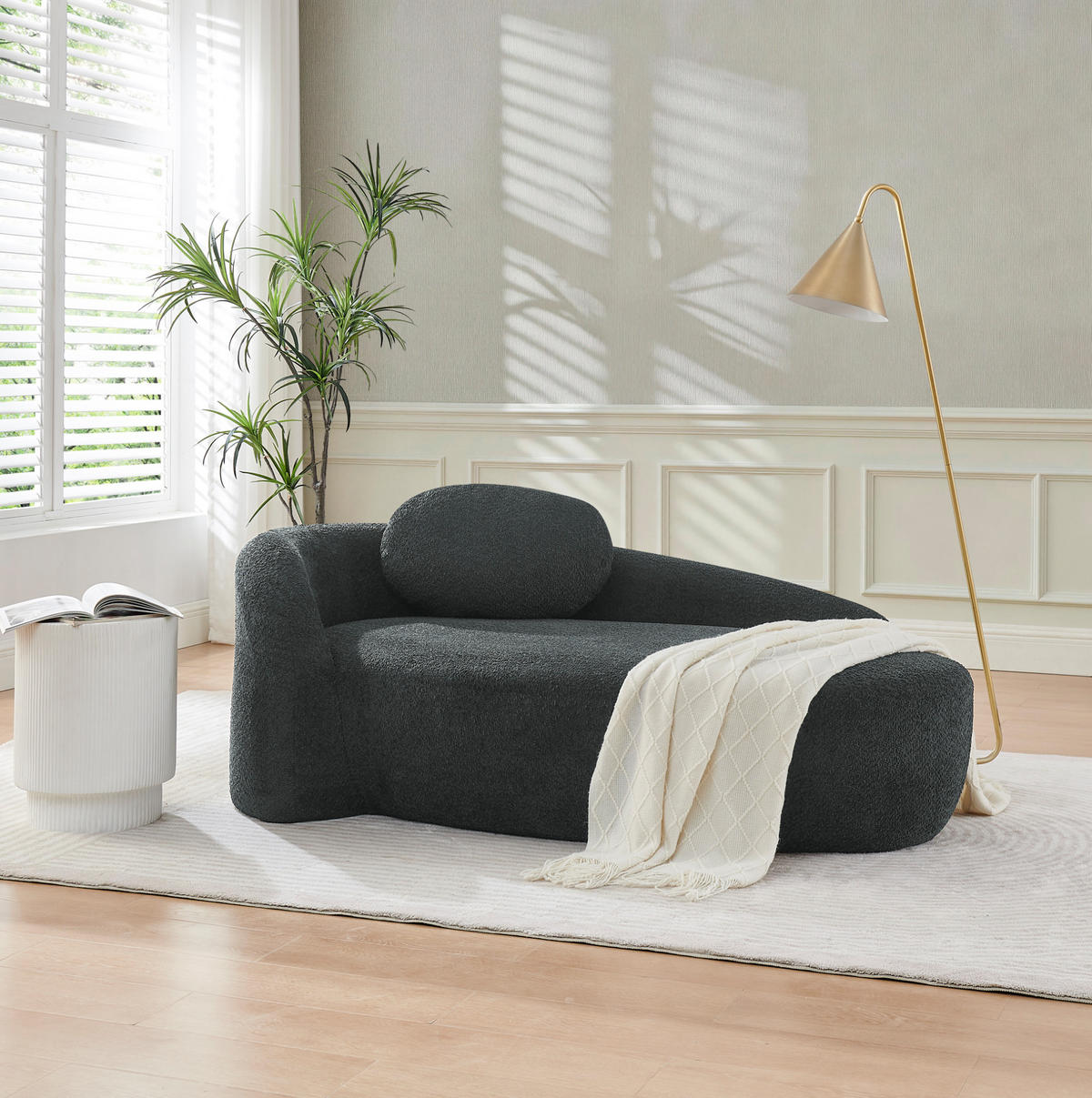SOFA aus Teddy-Stoff mit Kissen Schwarz - Schwarz, Kunststoff (38/24.5/67cm) - Meubliv