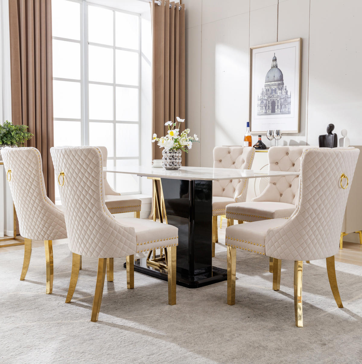 ESSZIMMERSTUHL Samt mit Edelstahlbeinen 50,5 x 45 x 95 cm Beige - Beige, Metall (45/95/50.6cm) - Meubliv