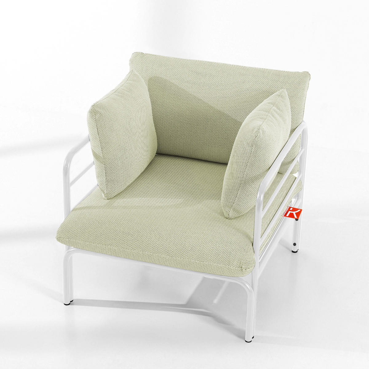 GARTENMÖBELSET RAMBE 4-tlg. 1x Tisch 2x Sessel 1x Sofa 3-Sitzer, mit Auflage, Stahlrahmen, LOFT-STIL, Weiß - Weiß/Hellgrün, Glas/Textil - KONSIMO®