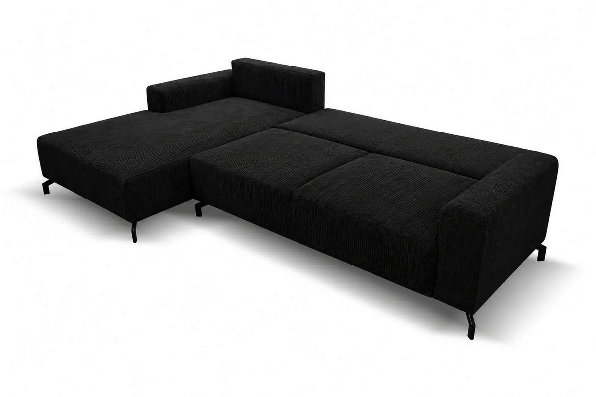 ECKSOFA mit Schlaffunktion Aspen, Schwarz Cordstoff, Ottomane Links - Schwarz, Textil (187/312cm) - VENASI MÖBEL
