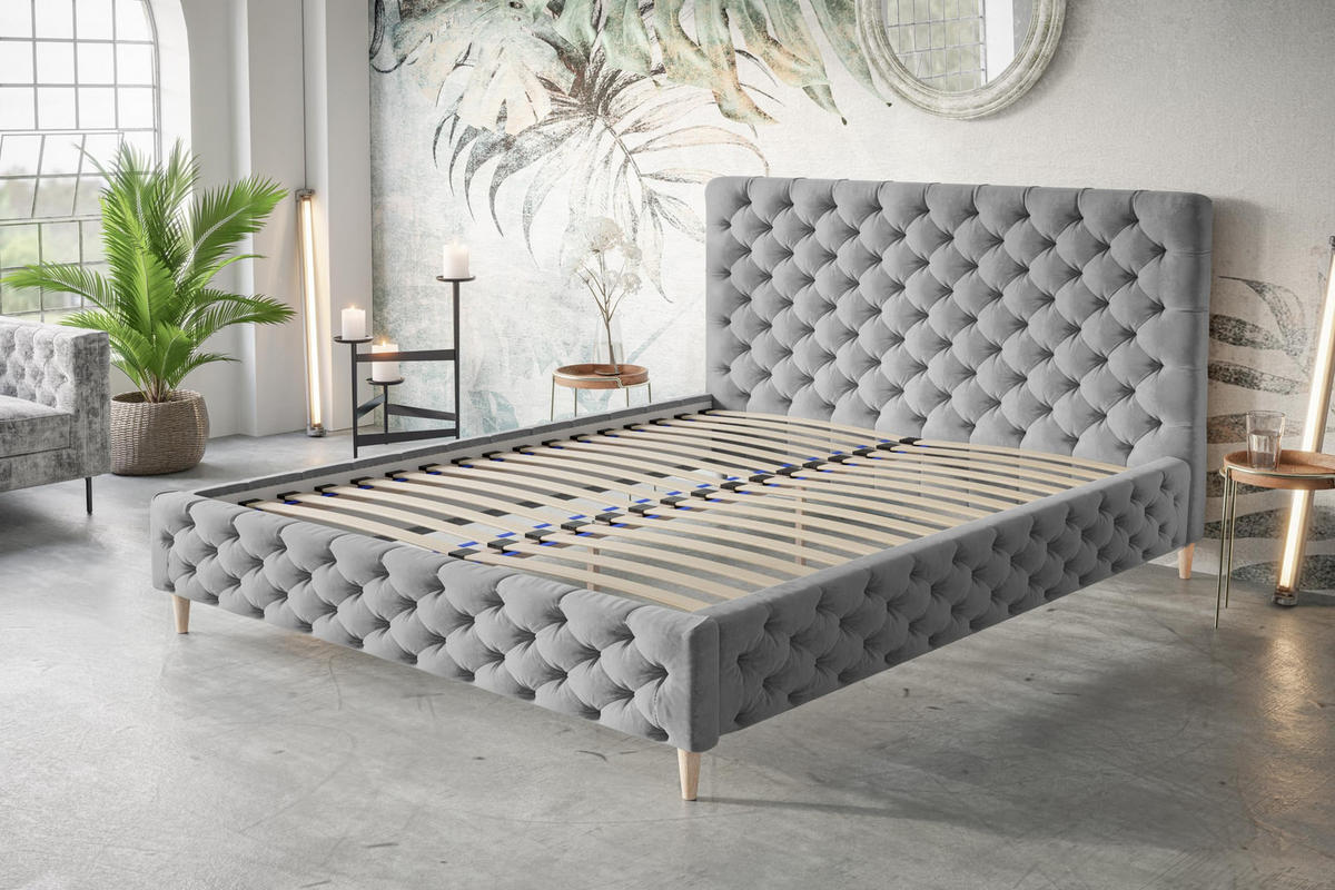 POLSTERBETT LUX Miami mit Kopfteil, 120 x 200 cm, Doppelbett mit Lattenrost aus Holz, Velourstoff Dunkegrün, Füße in Farbe: Schwarz - Dunkelgrün, Holz/Textil (120/200cm) - Alpi-Möbel