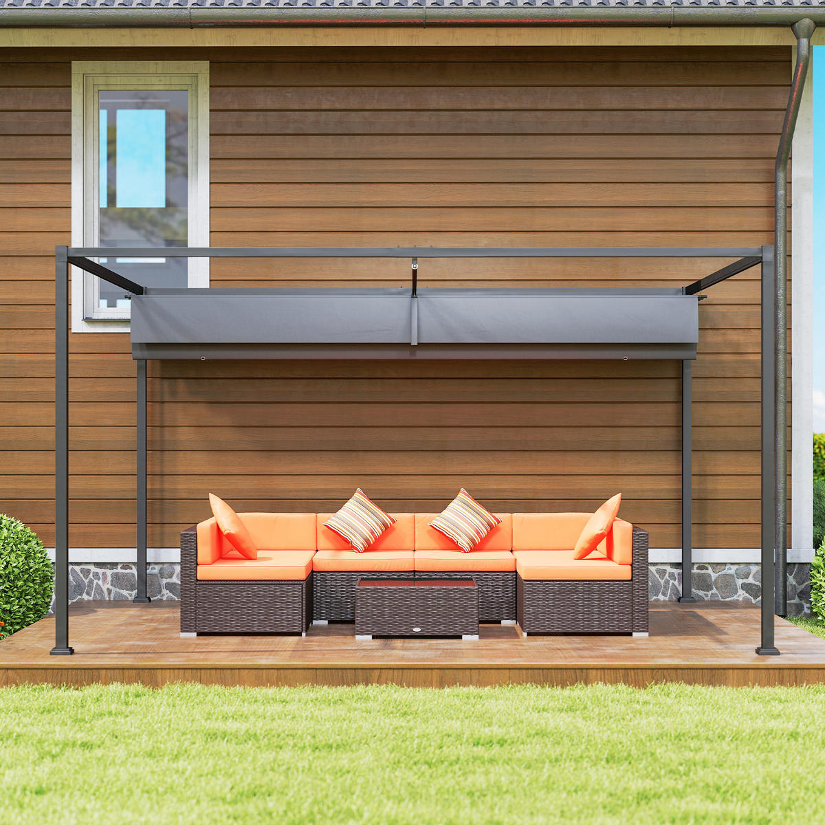 PERGOLA, Robuster Sonnenschutz für Garten, Balkon, Terrasse, aus Metall und Kunststoff, UV- und wasserabweisend, Dunkelgrau - Dunkelgrau, Metall (400/222/300cm)