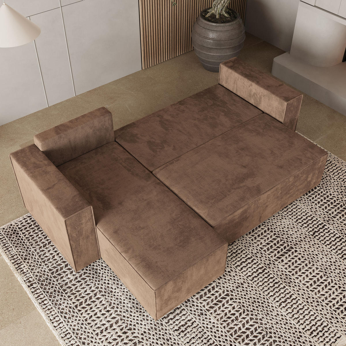 ROHOVÁ SEDAČKA RAVELO béžová - šedá/béžová, dřevo/textil (240/140cm) - MASSENO