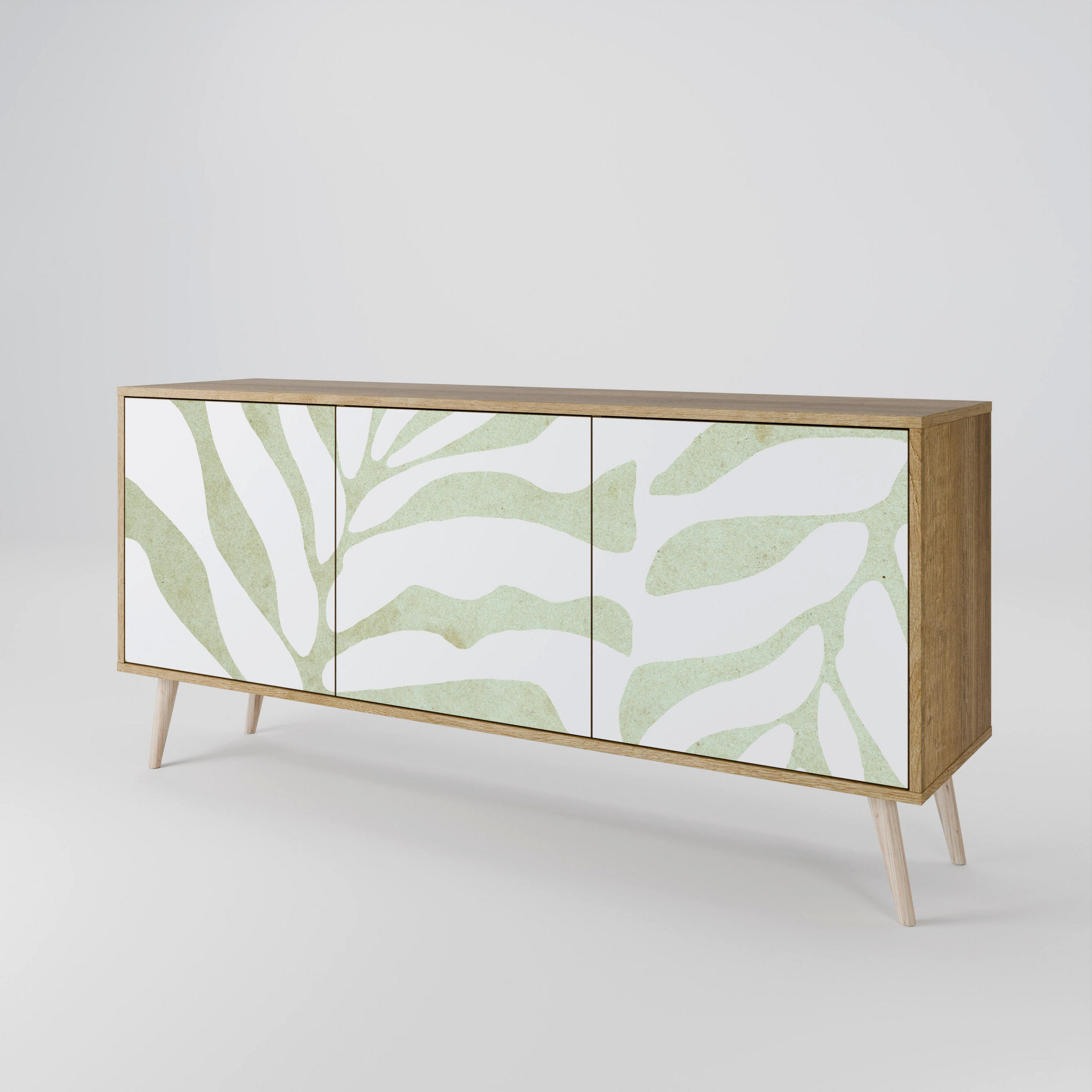 SIDEBOARD BOTANICAL SPARK, Eicheneffekt, 164,5x42x77,5 cm, 3 Türen - Eichefarben/Buchefarben, Holzwerkstoff/Buchenholz (164.5/77.5/42cm) - SpaceRebels