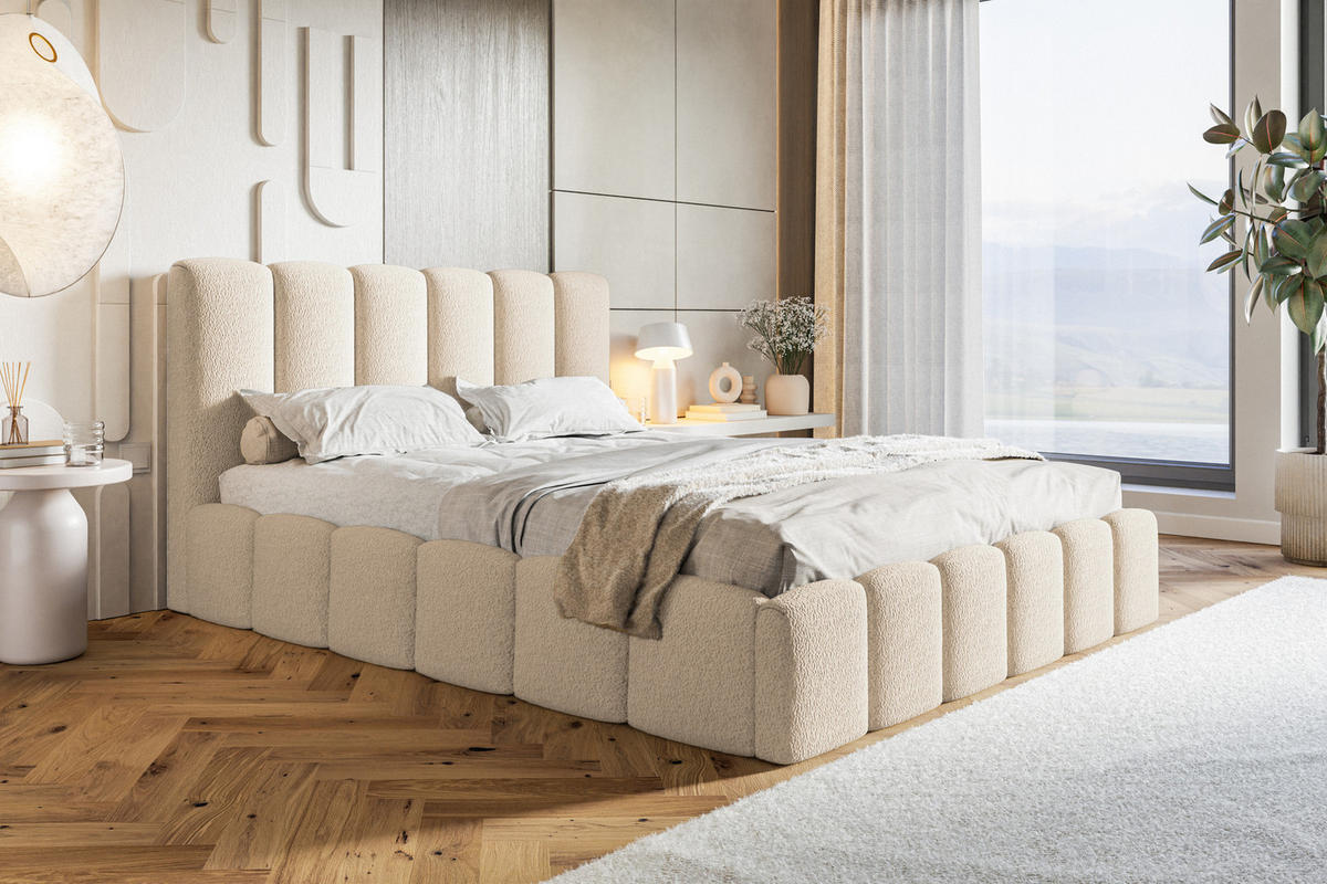 POLSTERBETT 140x200 Palermo mit Bettkasten, Lattenrost, Boucle, Beige - Beige, Holz/Textil (140/200cm) - Emporius