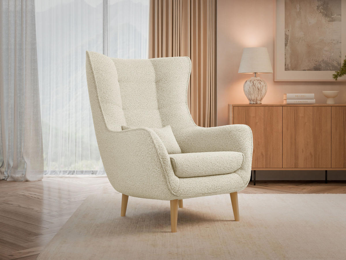SESSEL Estjano Boucle - Beige/Naturfarben, Holz/Textil (80/106/95cm) - MIRJAN24